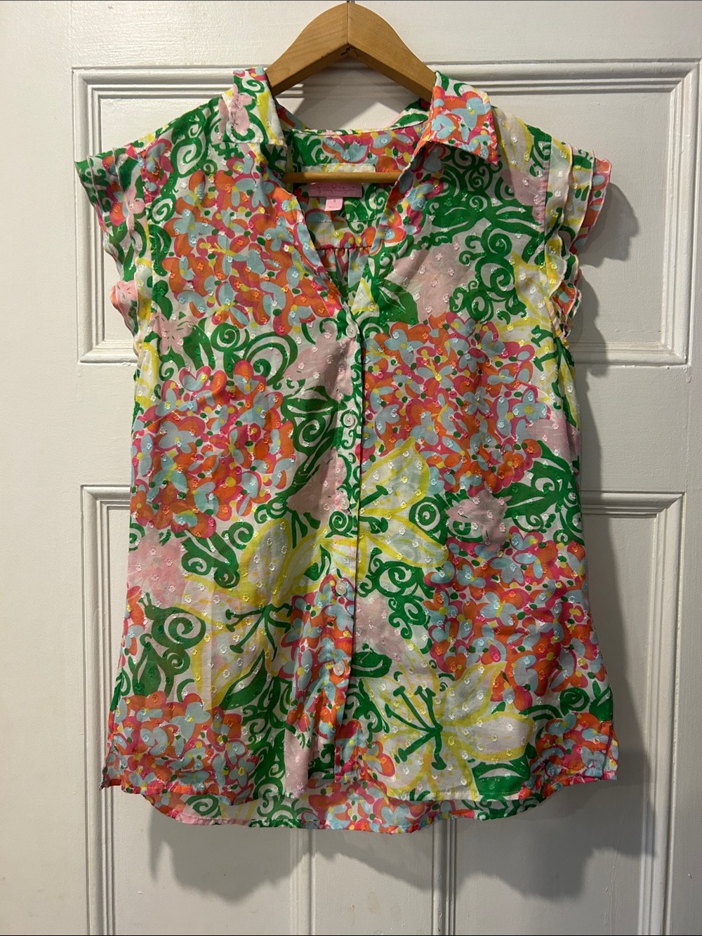 Lilly Pulitzer Blossom Lily Cap-Sleeve Button Front Top